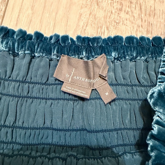 Anthropologie Blue Puff Sleeved Velvet Long Sleeve Blouse size Medium - Picture 7 of 10